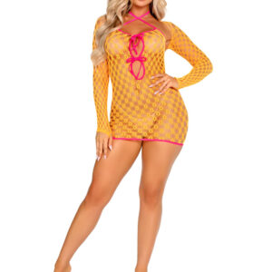 Eyelet Net Mini Dress with Tie