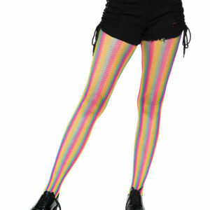 Neon Rainbow Striped Fishnet Tights